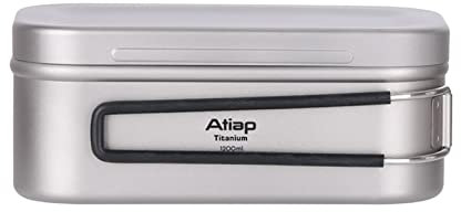 ATiAP Titanium Canteen Mess Kit Pot Bowl with Folding Handle Portable for Lunch Outdoor Camping (1200ML)