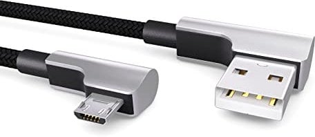 Câble Micro USB de 0,3m en nylon noir, connecteur coudé à 90 degrés, USB vers câble de charge micro USB, câble de données, câble de charge, USB 2.0