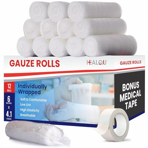 HEALQU Mullbinden – Hochwertige & gewebte Fixierbinden 12 Rollen (15 cm x 4 m) für Wundverbände & Wundversorgung - einzeln verpackt, extra weich & dehnbar | Erste-Hilfe Verbandsmaterial