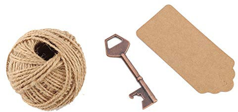 Vintage Schlüsselkorkenzieher, Schlüsselkorkenzieher Vintage Korkenzieher mit Anhänger Karte Krawatte geeignet für Hochzeitsgast Geschenk Party Souvenirs(50pcs hemp rope card)