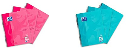 Oxford Touch Collegeblock A4 kariert, mit Doppelrand, 80 Blatt, pink, 3 Stück & Touch Collegeblock A4 liniert, mit Doppelrand, 80 Blatt, aqua, 3 Stück