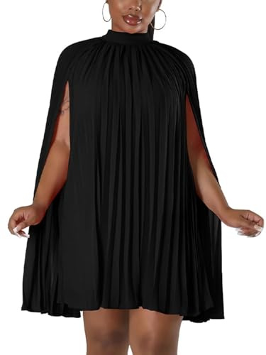 Lässiges Damenkleid mit Cape-Ärmeln, plissiert, kurzes Kleid, lockere Passform, Cocktail-Party, fließendes Kleid