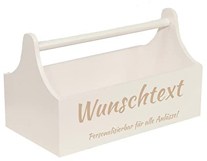 CHICCIE Werkzeugkiste Personalisierbar 34x18x21cm - Weiß Holzkiste Aufbewahrung