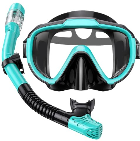 Lealinga Snorkel Set Adult Kid Panoramic View Snorkel Mask with Travel Bag | Anti-Fog Dry Top Snorkel Kit with Travel Bag, Diving Set for Snorkeling Scuba Diving Swimming Travel for Adults Kids
