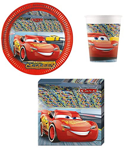 Procos DY10273864 - Cars Party Set Small, Teller, Servietten und Becher, Tischdeko, Geburtstagsdekoration