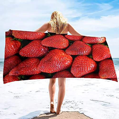 Erdbeere Strandtuch Kinder 70x150 cm, Weich Schnell Trocknen Microfaser Handtücher, 3D Strandhandtuch Erdbeere Badetuch Strandlaken Handtuch, Herren Frauen Badetücher
