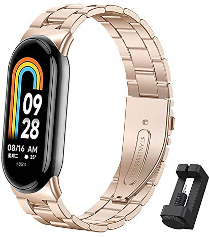 BDIG Armband Kompatibel mit Xiaomi Mi Band 10/Xiaomi Mi Band 9/Xiaomi Mi Band 8,Prämie Edelstahl Metall Einstellbar Ersatzarmband für Damen/Herren, Roségold