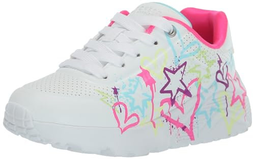 Skechers Street Girls Sneaker, White Synthetic/Neon Multi Trim, 37 EU
