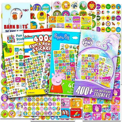 Bulk Töpfchentraining-Aufkleber für Kleinkinder, Mädchen, über 1600 Belohnungsaufkleber mit My Little Pony, Peppa Wutz, Dr. Seuss, mehr | Aufkleber, Partygeschenke für Mädchen