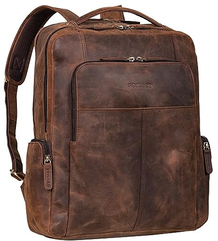 STILORD 'Sigrid' Zeitloser Leder Rucksack mit Laptopfach 17 Zoll Arbeitsrucksack Damen Business Rucksack Herren Echtleder Lehrerrucksack, Farbe:zamora - braun