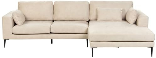 Beliani 3-Sitzer Ecksofa Samt Creme L-Form Links mit Kissen schwarzen Metallfüßen Flam