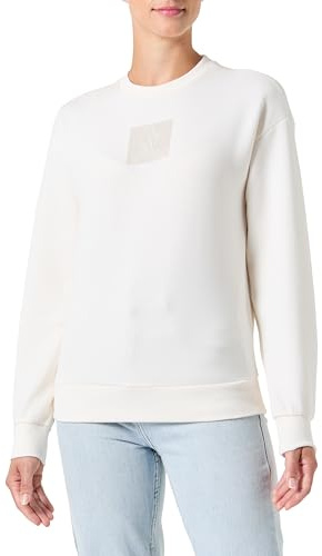 Armani Exchange Women's Square Logo, Round Neck Sweatshirt White,L