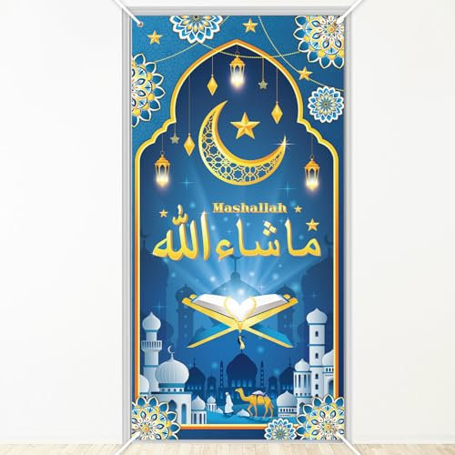 DPKOW ما شاء الله Mashallah Banner für Ramadan Dekoration, Mashallah Tür Banner für Eid Ramadan Heim Wand Hntergrund Deko, Ramadan Mashallah Deko Muslimisches Gebet Islamische, 185 x 90cm