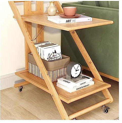 Moderne Sofatische 2-stöckiger Rollwagen aus Holz, Aufbewahrungsorganisator, faltbarer mobiler Rollwagen, Sofa-Beistelltisch mit Rollen for die Organisation im Büro, zu Hause und in der Küche Wohnzimm