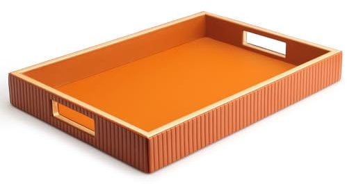 SANZIE Orange Leather Tray Desktop Storage Organizer Modern Rectangular Holder for Sundries Cosmetics Phone Wallet Cutlery