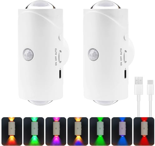 Vibbang 2 Stück Nachtlicht mit Bewegungsmelder, Led Lights Night Light | Bewegungssensor, Automatische RGB Nachtlichts Dimmbar, Wiederaufladbare Wandlampe Innen/Außen, Night Light für Flur Wohnzimme