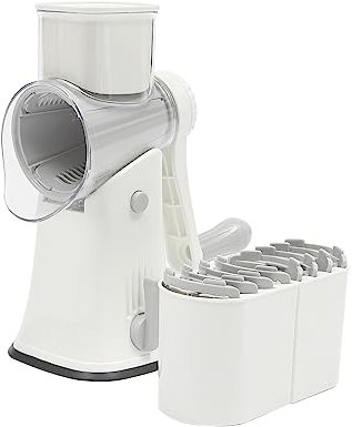 FENNNDS Rallador de queso blanco con manivela cortador de verduras de acero inoxidable con 10 intercambiables, corte rápido, rallador de verduras, ideal para queso, pepino, zanahoria, nueces, galletas