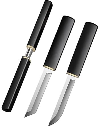 Genérico Cuchillo Doble Negro de Acero Inoxidable de Supervivencia, Portátil, Mango Antideslizante, 2 en 1, para Camping y Cocina, para Exteriores, Color Negro