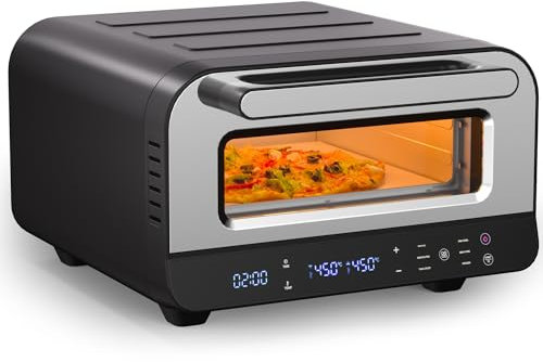 Smilesun Electric Pizza Oven - 6 Cooking Functions, Timer, Countertop Maker Heats Over 450°C for Indoor Use, Fits Up to 12 Pizzas, Stone and Peel Included