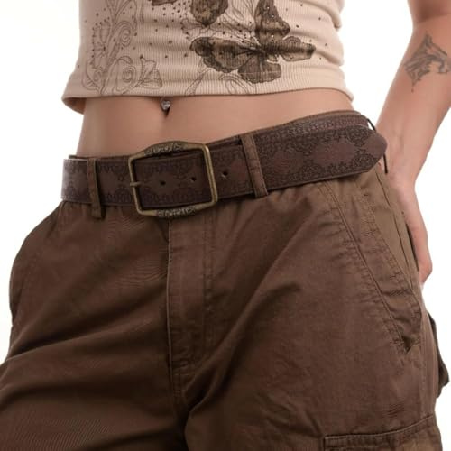 Y2k Damen-Ledergürtel, Vintage, breiter Taillengürtel, Nieten, ausgehöhlte Metallschnalle, Boho-Gürtel, Retro-Chic-Accessoire, Grunge-Wester-Cinch-Bund