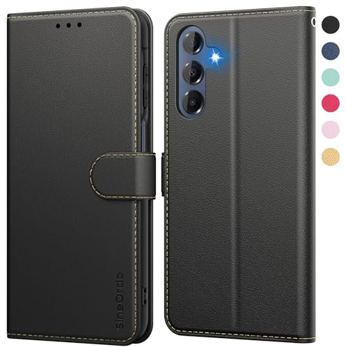 SineOrdo Funda Compatible con Samsung Galaxy A16 5G / 4G Carcasa, Libro Samsung Galaxy A16 5G / 4G Funda con Tapa Piel Suave Cuero Tarjetero Flip Wallet Móvil Case Negra