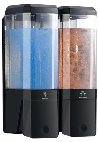 Shampoo and Conditioner Dispenser Wall Mounted, Shower Soap Dispenser No Drill Upadate Easy Slot Install, Shampoo Dispenser for Shower Bathroom Large Capacity 500ml * 2 Chamber Holder Black