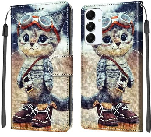 DiaryTown Hülle für Samsung Galaxy A16 5G Handyhülle Lederhülle Kartenfach Ständer Magnet Klapphülle 360 Stoßfest Schutzhülle Flip Case Cover Brieftasche Galaxy A16 4G Handytasche - Katze