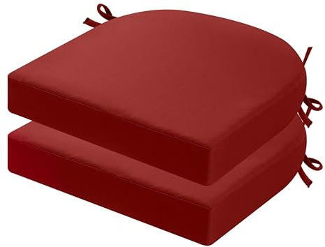 PRIMEPATIO Stuhlkissen für draußen, 2er-Set, Terrassenstuhlkissen für Gartenmöbel, wasserdicht, mit Bändern, Sitzkissen für draußen, Terrassenstuhlpolster, Esszimmerstuhl, 50x50, Rot