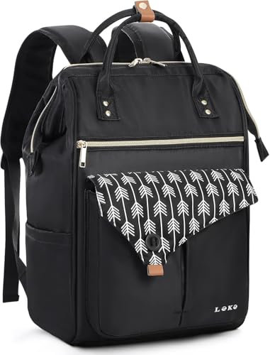 Lekesky Rucksack Damen Rucksack 15,6 Zoll Schulrucksack Daypack mit Anti Diebstahl Tasche für Reisen, Arbeit, Uni, Schule u. Büro, Schwarz