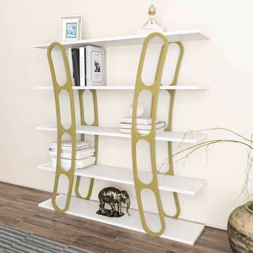 Elegant White & Gold Bookshelf, 120 x 120 x 25 cm | 100% Melamine Coated Particle Board, 18 mm Thick | Stylish Storage for Modern Home & Office