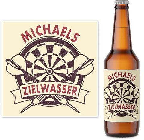Dart Geschenk für Männer Bieretiketten personalisiert lustiges Zielwasser Bier Geschenk Mann Männergeschenk Bierflasche Etiketten 2 Stück | 9x9 cm