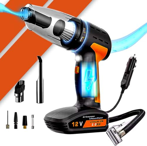 Bonplus BP Computer-Staubsauger, elektrisches Staubgebläse, elektrischer Kompressor, Geräuschpumpe, 4-in-1, 120 W, Leistung 9000 Pa, mit LED, Druckluft, für Autos, Sofas, PC