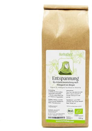 Entspannungstee n. Hildegard von Bingen, bio-100g von Herbathek für eine leckere Bio-Kräutertee Mischung | Heilkräuter Made in Germany