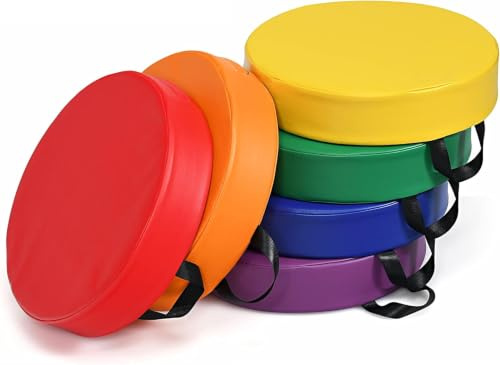 GOPLUS Juego de 6 Cojines para Silla Infantil, Cojín de Suelo con Asa, Cojín de Piel Sintética y Espuma, Fácil de Limpiar y Guardar (Multicolor)