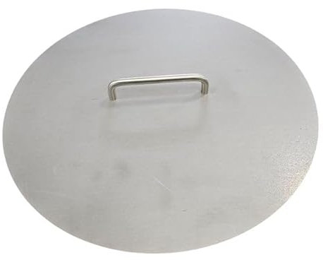 TiKo-Design Feuerschalendeckel aus Stahl rund, 42 cm Durchmesser, mit Griff, Silbergrau