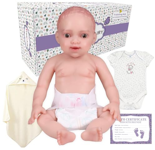 YEEFAIRY Realistische Silikon Reborn Babypuppe 43cm 2,9kg Lebensechte Gemischt Ethnien Afroamerikanisch Neugeboren Mädchen mit Geöffneten Augen (kein Vinyl) Baby Girl Emotionspuppe für Paare, Hell