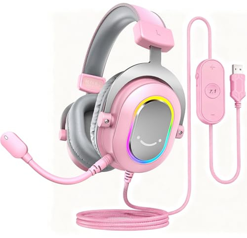 FIFINE Casque Gamer PC, Casque Gaming avec Micro pour PS4 PS5, Son Surround 7.1 USB Casque Fil Gaming avec 3 Mode EQ, RGB, Coussinets Souples - H6