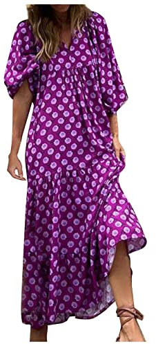 Generico Vestiti Estivi Donna Lunghi Curvy Abito Lino Estivo Lunghi Modelli Floreali Spiaggia Tubino Nero Eleganti Estate Estivo Casual Mare Curvy Sexy Abiti Vestito Rosso Donna Viola M