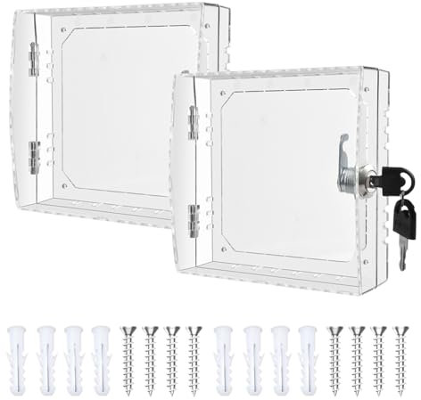 Thermostat Lock Box Cover with Key - 2 Pack Transparent Thermostat Cover for Thermostat on Wall | Lockable Air Conditioner Controller Guard | Sprinkler Controller Lock Box with Mounting Accessories