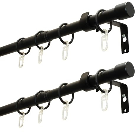GARDINIA Gardinenstange Cap 2er-Set, 1-Lauf, Ø 19/16 mm, Vorhangstange, Beidseitig ausziehbar, 120-190 cm BZW. 180-310 cm, Schwarz-matt