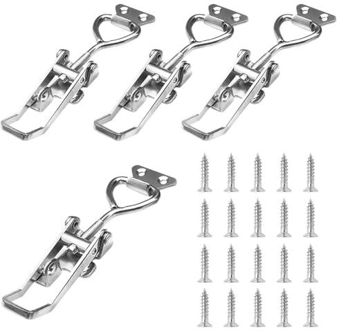 Set di 4 chiusure a scatto in acciaio inox, chiusura a scatto regolabile, in acciaio inox, chiusura a leva, chiusura a leva, chiusura per casse, armadio, porta con viti