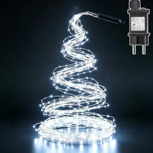 Cozymeow Lichterschweif mit Strom 1M 100 LED Lichterkette Wasserfall | 8 Modi Wasserdicht lichterstrang mit Timer, Tannenbaum Büschellichterkette für Betthimmel Zimmer Weihnachten Außen Innen