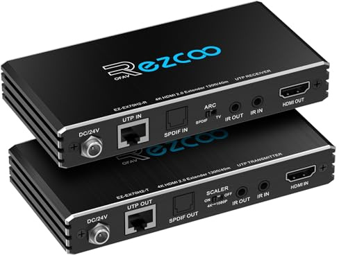 ROFAVEZCO 4K@60Hz HDMI Extender ARC HDR10 18Gbps über Cat5e Cat6 mit SPDIF Toslink, bidirektional PoE+IR+CEC 230ft 1080P, 130ft 4K HDMI2.0 HDCP2.2, Atmos, DTS:X, 4K Down-Scale