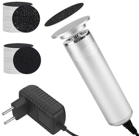 Hornhautentferner Elektrisch, Foot Glow Hornhaut Entferner mit 60er Ersatzpad, Hornhautentferner Elektrisch Testsieger Einstellbare Geschwindigkeit 36W für Tote Haut Rissige(Silber)
