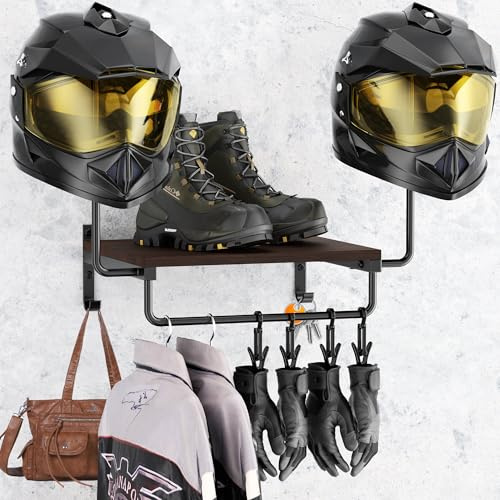 Motorcycle Helmet Holder Wall, Motorbike Jacket And Helmet Stand Hanger | Motorcycle Gear Rack Wall Mount, Football Helmet Stand with Hooks And Clips, Clothes Hanger Accessories Display Storage