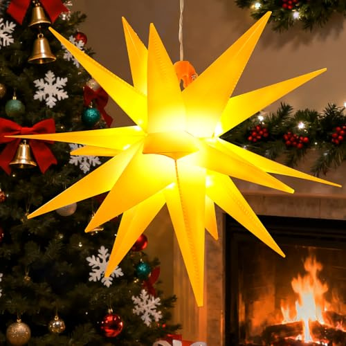 YUYWWAN 3D Weihnachtsstern Beleuchtet, 30 cm Weihnachtssterne LED, Faltbarer Weihnachtsstern Beleuchteter, Sterne mit Warmweißes LED-Licht, Weihnachtssterne für Fenster Dekoration, Party (Gelb)