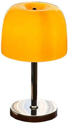 OOWDMPE Moderne E27 Tischlampe mit Kabel Glas Lampenschirm Metall Tischleuchte Deko Nachttischlampe Minimalistische style Kleine Lampe für Schlafzimmer Wohnzimmer Rot(mit Leuchtmittel) (Gelb)