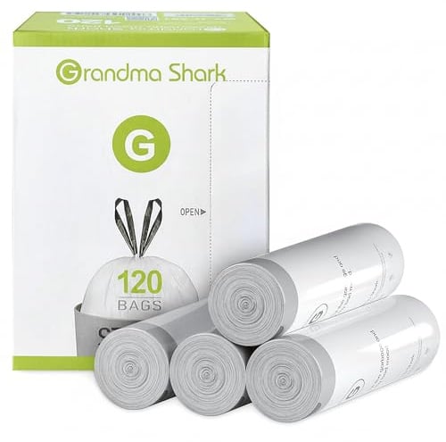 GRANDMA SHARK 30-35L Bin Bags, Drawstring Trash Liners, 120 Count Super Strong Anti-Drip Waste Bags, 46 × 71 cm