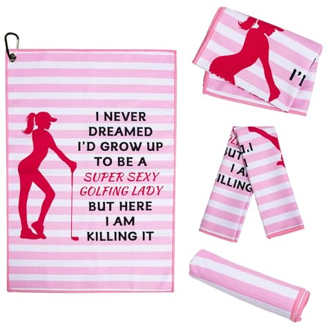 HFCOONY Pink Funny Golf Towel for Bags Womens Golf Gifts Ladies Accessories | golf gifts for husband dad boyfriend grandad birthday christmas wiping dirty gear on course club cleaner gadgets mens towels
