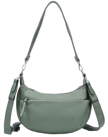 ITALYSHOP24 DAMEN TASCHE MOON Bag Crossbody Runde Schultertasche Hobo Bag Taschenanhänger Umhängetasche Shopper Crossover Handtasche Halbmond Leder Optik Reise